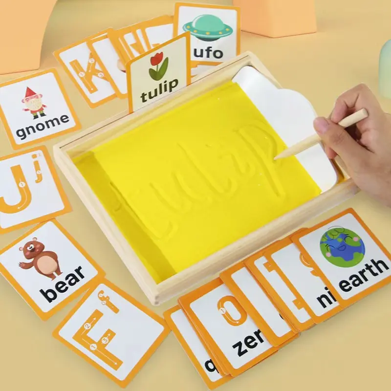 Unisex Compact Rectangular Calligraphy Aid Sand Tray with Arrows - 3+ Years Preschool Educational Toy, Non-Small Parts Practice Tool, Home Gift Arts & Crafts Kit