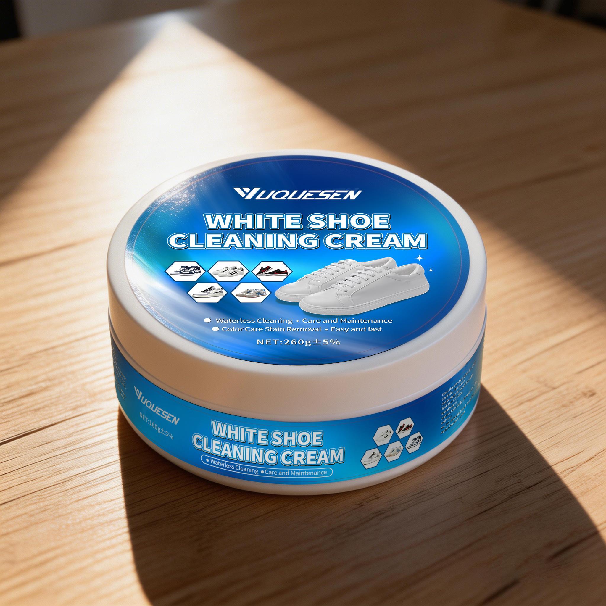 YUQUESEN Multipurpose No-Wash White Shoe Cleaner Cream with Built-in Sponge for Leather Silicon Car Interiors 260g Mild Formula Gentle Non-Irritating Eco-Friendly