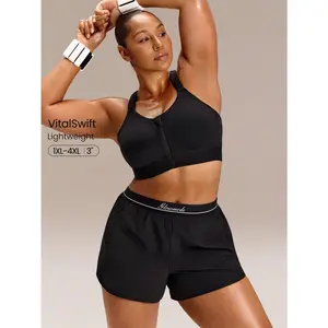 GLOWMODE Plus Size 4.0'' VitalSwift Glow For Miles High- Waist Lightweight Quick-Dry Elastic Adjustable Drawstring Side Split Hem Reflective Strips Built-In Briefs Running Shorts Training Tennis Workout Daily Active Wear