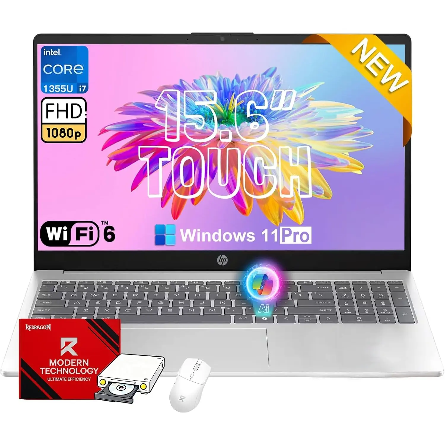 HP 15.6" Touchscreen Business Laptop Computer - Intel 10-Cores Processor, Intel i7-1355U, Up to 64GB RAM | Up to 4TB SSD, HDMI, Type-C, Windows 11 Pro & Accessoires