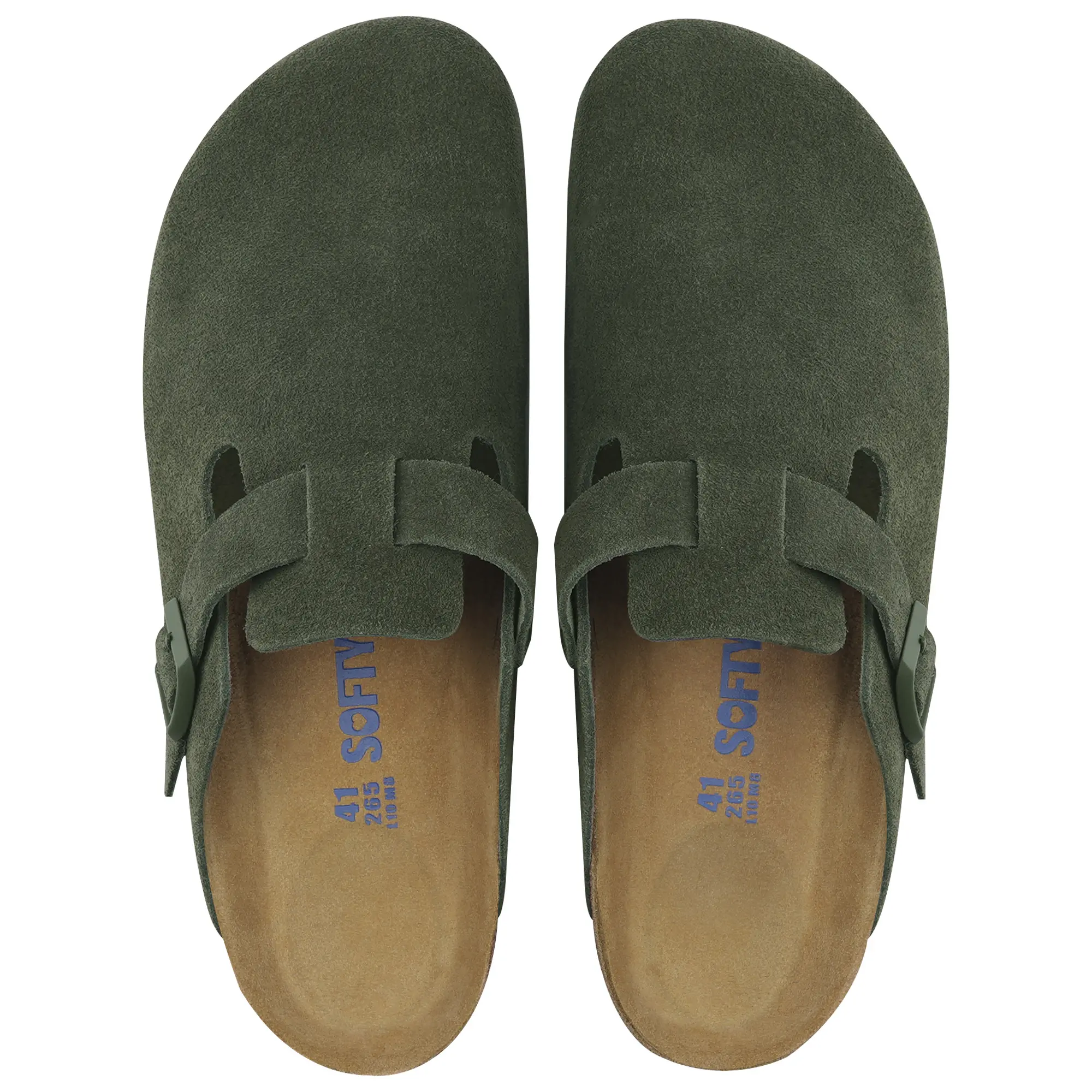 SOFTYOHO Clogs for Women Men, Mules with Arch Support and Adjustable Buckle, Suede Leather Cork Footbed Potato Shoes Footwear Boy