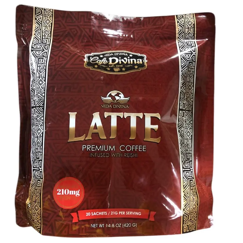 Vida Divina Latte Coffee - 20 Sachets, 21g Per Serving, 210mg, Infused with Reishi, Premium Coffee, 14.8 oz (420g)