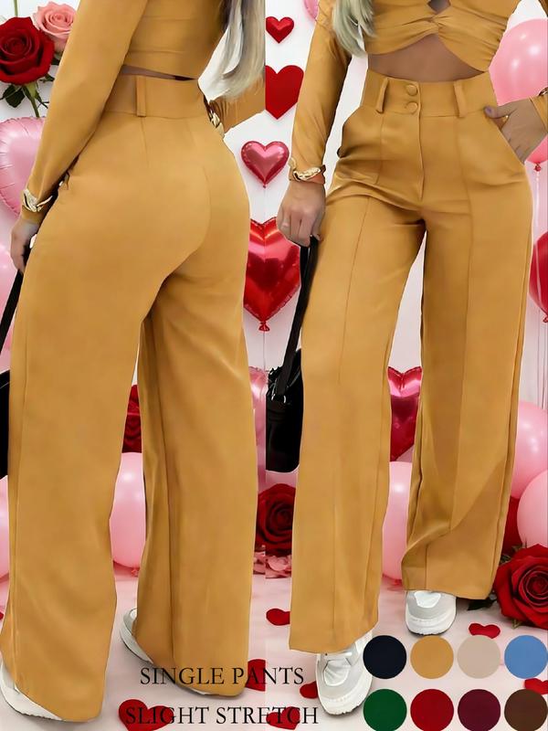 Women's Simple Wide-Leg Pants with Double Button Front, Versatile Commuter Essential Single Piece, Stylish Office Wear