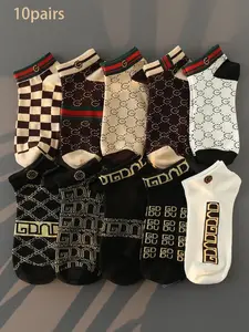 10 Pairs (Random) Soft Comfortable Mixed Color Short Socks Women, Letter Print Socks, Spring Summer Style, Casual Daily Wear, Casual Comfy Socks, Unisex, Random Shipping