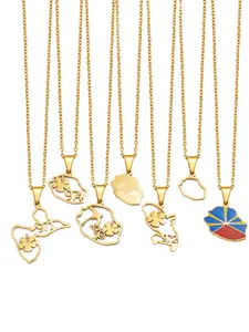 1Pc Reunion Map Outline 974 Hibiscus and Coconut Tree Guadeloupe Martinique Pendant Necklaces Stainless Steel Jewelry