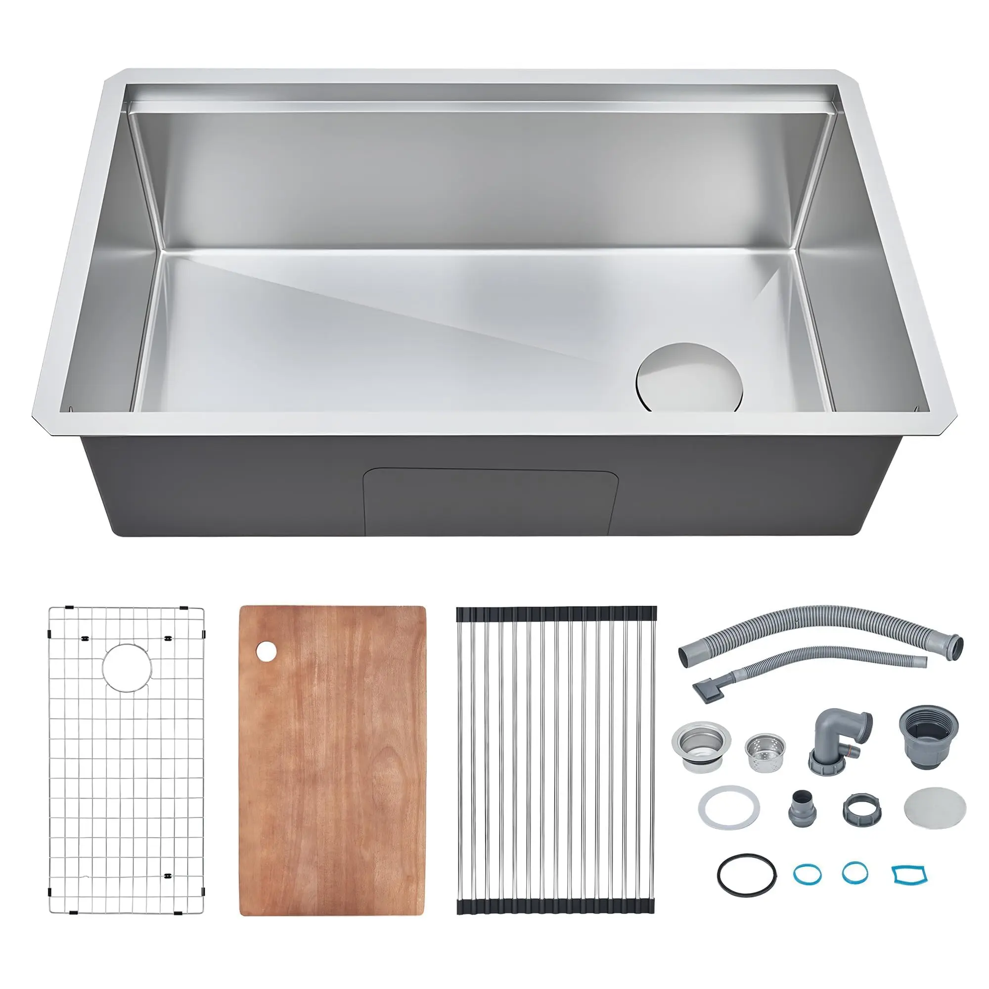 32-Inch Undermount Stainless Steel Kitchen Sink Workstation, Single Bowl Deep Basin with Accessories, Mesh Drain Cover, Cutting Board, Drying Rack