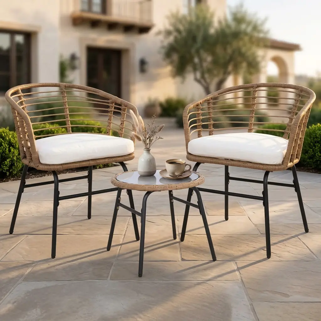3 Piece Patio Furniture Set Outdoor Bistro Conversation Set Hand-Woven PE Rattan Chairs with Thick Cushions Tempered Glass Top Table for Balcony Porch Yard Garden Small Space Poolside Heavy Duty 400lbs Capacity New Upgrade summerwins