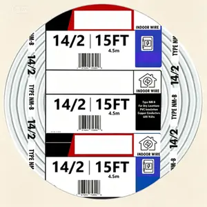 15-Foot White 14/2 NM-B Electrical Wire, 14 AWG 2 Conductors with Ground, Indoor Use, Flexible Copper Building Cable, 300V, Easy to Strip, for Outlets and Lighting