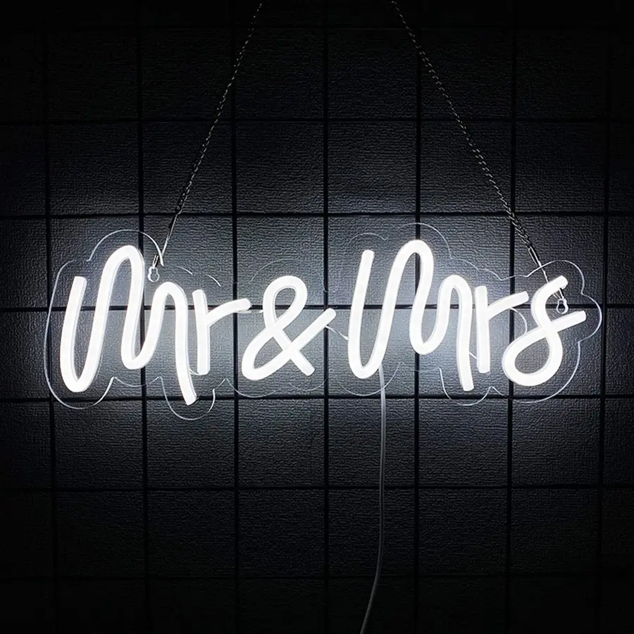 Mr & Mrs Neon Sign for Wedding Decoration, Romantic LED Neon Light Sign for Wedding Reception, Bridal Shower, Engagement Party, Bedroom Decor, Atmosphere Lighting