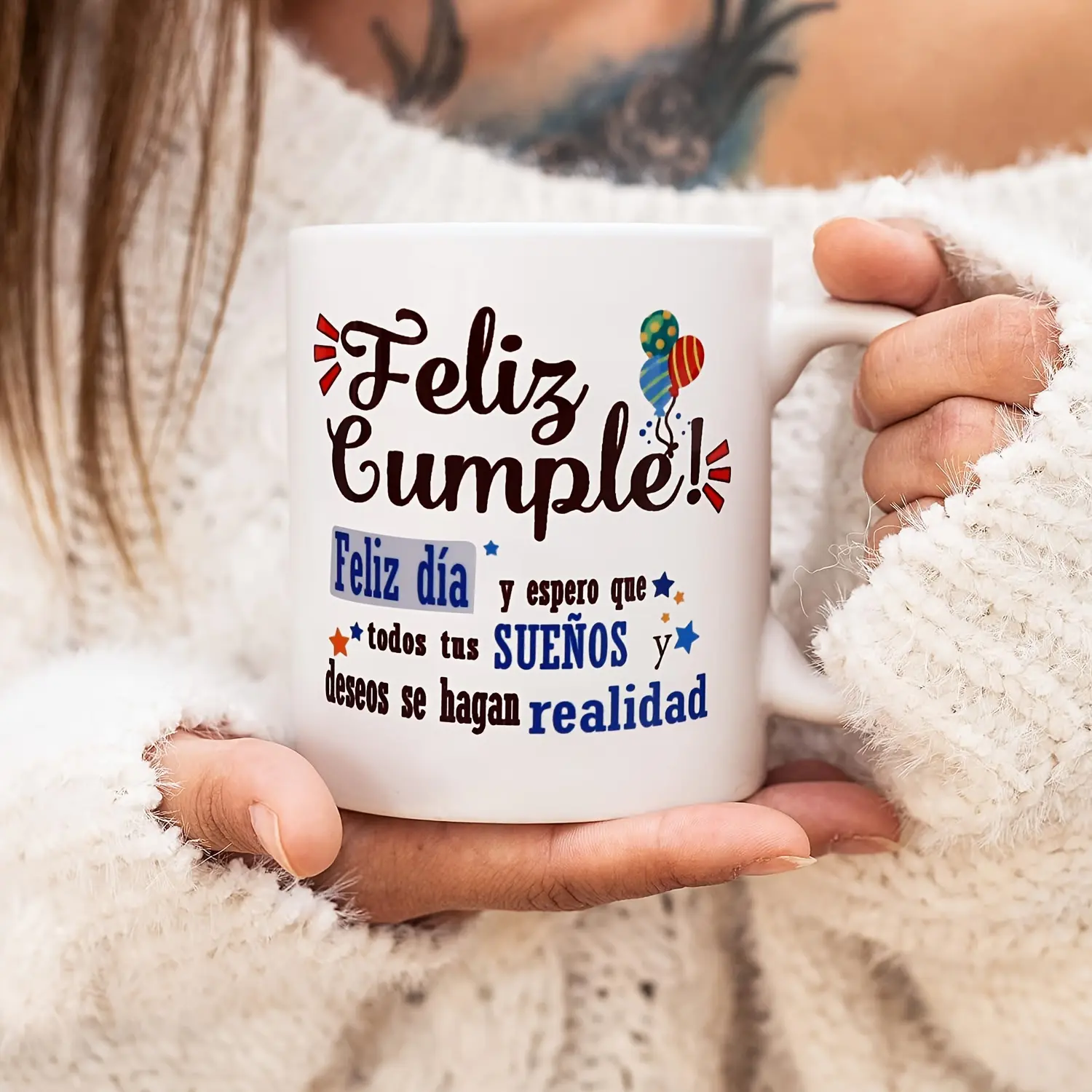 "Happy Birthday Wishes Come True" Text Ceramic Mug - Kitchenware Drinkware, Washable Coffee Cup, Microwave Safe, Dishwasher Safe, Perfect Gift for Parents