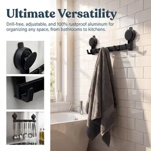Adjustable 5-Hook Ultra-Strong Suction Cup Organizer - No Drill Removable Multi-Use Wall Hanger for Bathroom, Entryway, Kitchen, RV, Closet
