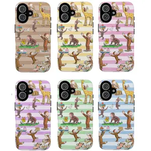 Cute Cartoon Monkey Tough Phone Case, Curious Geogree Phonecover – Colorful Striped Curious George Design for Kids and Animal Lovers, childhood, cute, protective