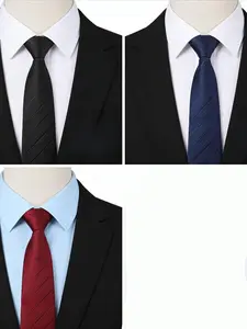 3/4/8-piece Deluxe Zipper Striped Men's Zipper Tie, Formal Business Wedding Tie, High Quality Fabric, Easy to Wear, Enhance Your Gentleman's Style