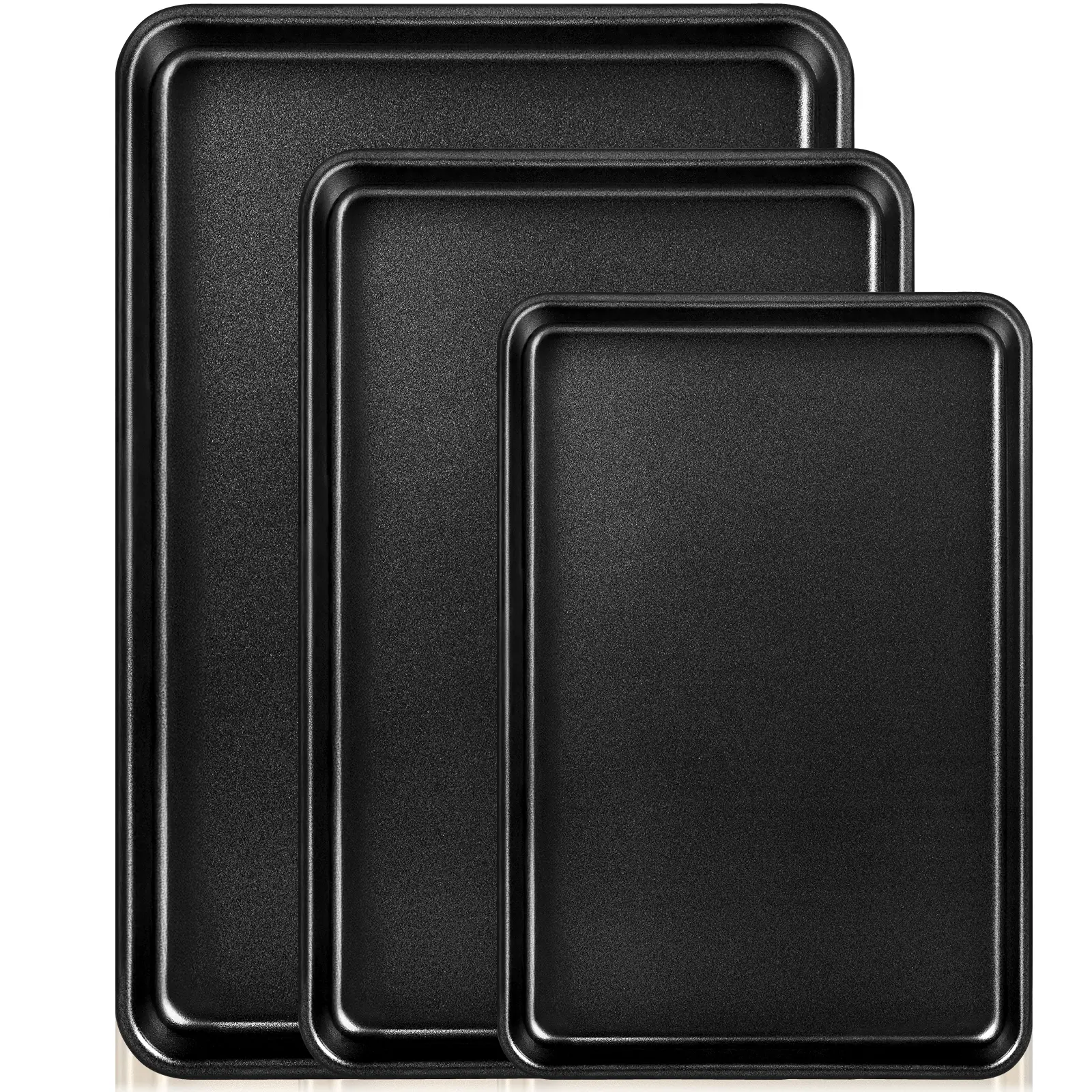 Black Rectangular Nonstick Baking Pan Set (3 Pieces, 3 Sizes) - Oven-Safe Bakeware for Fruit Jelly Rolls, Indoor Grill Accessories, Kitchen Replacement for Heavy-Duty Oven Racks
