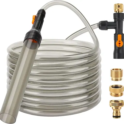 hygger Bucket-Free Fish Tank Vacuum Siphon Gravel Cleaner - Universal Aquarium Maintenance Tool for Fish Owners with Brass Faucet Connector, 25FT Vinyl Drain & Fill Hose, Left-Handed Design, Pet Supply Adapters (Pack of 1)