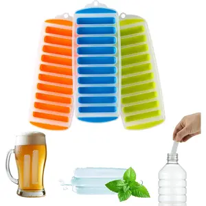 Silicone Narrow Ice Stick Cube Trays with Easy Push and Pop Out Material, Ideal for Sports and Water Bottles, Assorted Bright Colors (11.81" x 4.61" x 0.75", Set of 3)