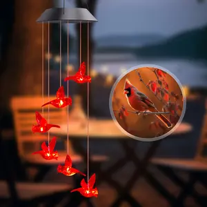Solar-Powered Color Changing Wind Chime Light, 6-LED Red Hummingbird Crystal Pendant, Light Sensor Control, 600mAh Battery, Energy-Efficient Outdoor Garden Patio Decoration, Garden Accessories, Holiday Gift,summervibes