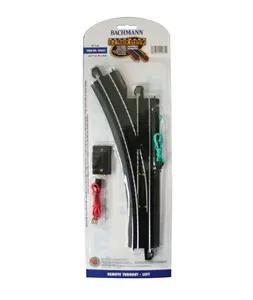 Bachmann Trains - Snap-Fit E-Z TRACK REMOTE TURNOUT - LEFT (1/card) - STEEL ALLOY Rail With Black Roadbed - HO Scale