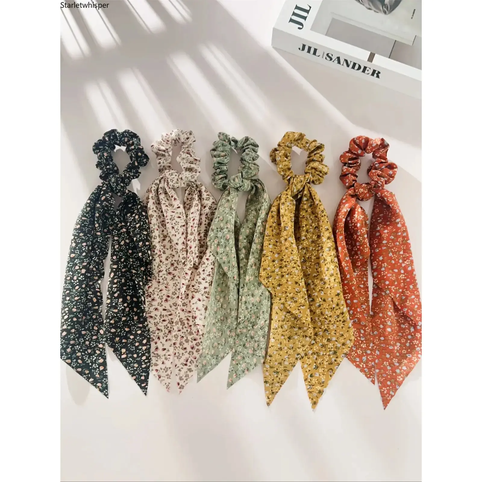 Women's Sweet Floral Print Bow Hair Tie Set, Soft Fabric Elastic Scrunchies for Ponytails & Buns, Elegant Cute Hair Accessories Ideal for Daily Wear & Vacation Outfits