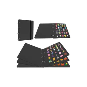 6 Pages Enamel Pin Display Board Book, Pin Collection Display Binder with 180 Holes, Felt Pin Board for Enamel Pins, Portable Travel Pin Trading Book (Not Include Accessories) (Black)