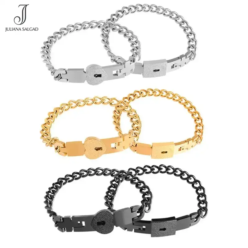 2Pcs Lover Heart Love Lock Couple Bracelet with Lock Key Bangles Kit Couple Jewelry Gift J&S