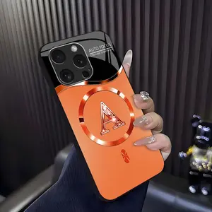 Suitable for [iPhone 16 Pro Max] high-end MagSafe phone case🥰,Luxury Personal Initial Magnetic Case Viral Sunset Orange Bling Case - Aesthetic Gift for Her 952