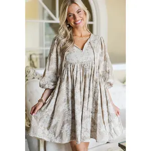 NURSING COLLECTION: It's All True Taupe Embroidered Dress