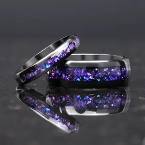 Mens Tungsten Carbide Ring Amethyst Inlay Black Wedding Band Engagement Promise Jewelry Gift 8MM Width Durable For Men DailyWear
