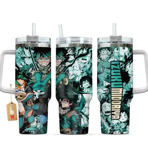 [WDC] Izuku Midoriya (Deku) 40oz Tumbler With Handle – One For All Hero Stainless Steel Wrap Cup, Anime Manga Design, Double Wall Insulated Travel Mug, Gift for MHA Fans