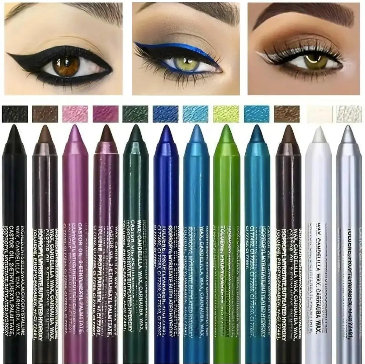 12-Color Eyeliner & Lipliner Sets with Complimentary Pen Sharpener - Matte Lipliner, Sweat-Resistant, High Shine Pearl, Assorted Shades, Funky Goth Makeup - Birthday Gift