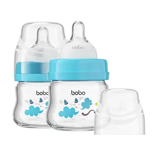 SVVH YOHKOH Glass Baby Bottles with Slow Flow Nipple, Newborn Anti-Colic Baby Bottles for 0+ Months, Wide Neck Feeding Bottle, Clear (Blue, 2.7oz (Pack of 2))