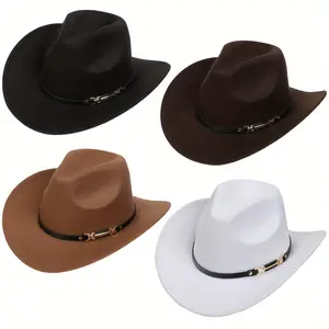 Vintage Style Classic Beach Party Cowboy Cowgirl Hat, Retro Boho Style Simple Belt Decor Top Hat, For Photo Prop Halloween Cosplay