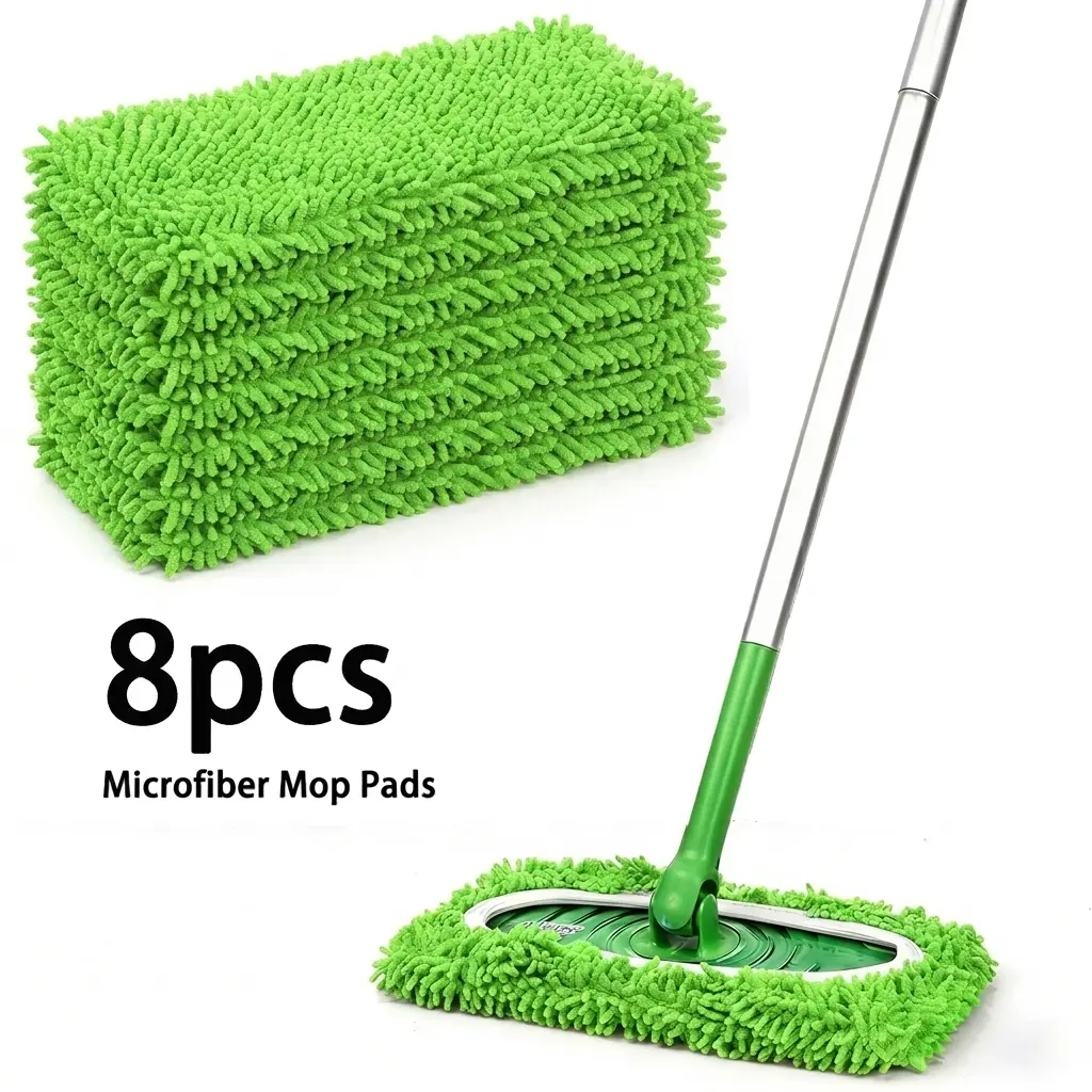 8 Pack Chenille Mop Refill Pads, Replacement Pads, Reusable Microfiber Mop Pads for 10''–12'' Flat Mops, Washable Dry & Wet Pads Refill for Hardwood, Tile, Compatible with Swiffer Sweeper