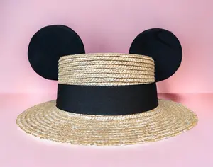 Light Weight Straw Sun hat with sewn on Ears for Park Bounding