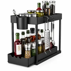 Under Sink Organizers and Storage, 2-Tier Sliding Cabinet Organizer Drawer for Bathroom and Kitchen – Multi-Purpose Cabinet Organizer with Easy Pull-Out Design (Black)