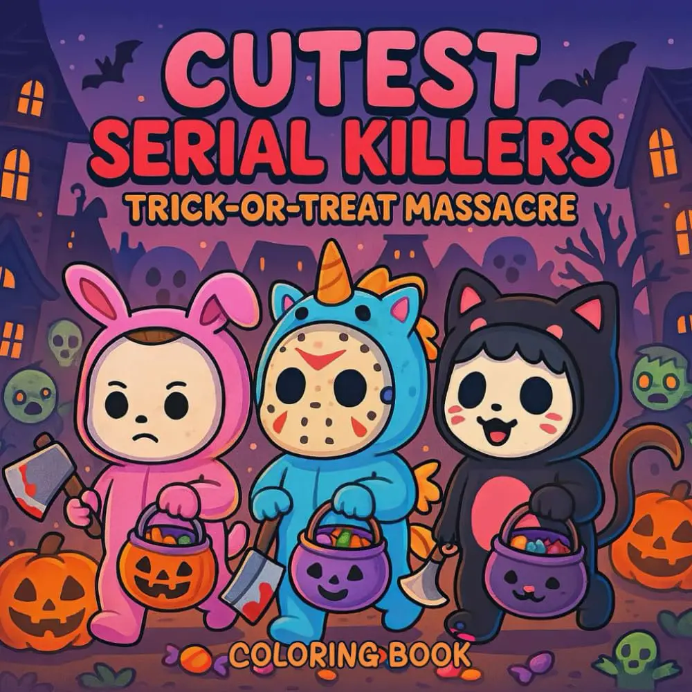 Cutest Serial Killers: Trick-or-Treat Massacre Coloring Book: Adorable Halloween Horror Icons in Cute Costumes | Funny & Darkly Cute Coloring Pages ... Teens (Cutest Serial Killers Coloring Book) Paperback