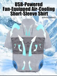 Men's USB Powered Fan Cooling Short Sleeve Shirt, Casual, Plain, Menswear, Camo, Loose, Top, Chest Illumination, Summer Cool, Suitable for Men and Women High Temperature Scenes