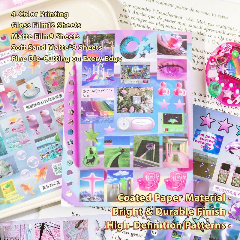 2 Styles 30 Sheets Dreamcore Aesthetic Sticker Book – Frutiger Aero-Inspired Die-Cut Glossy/Matte Textured Stickers for Journaling, Scrapbooking, Collage Art & INS Softcore Decor,TikTokShopJumpstartSale