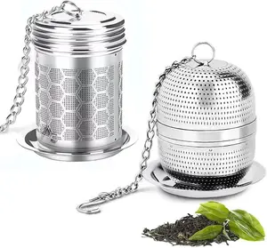 loose tea Tea Strainer Tea Infuser for Loose Tea, Tea Steeper 304 Stainless Steel Tea Mesh Strainer with Lid and Drip Tray, 2 Pack Tea Diffuser with Chain Hook, Tea Ball to Brewing Steeping Loose Leaf