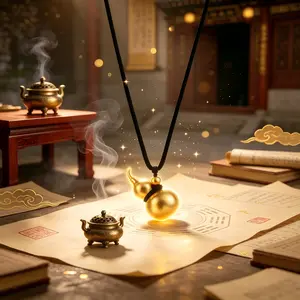 18K gold-plated gourd pendant necklace, Taoist talisman that absorbs positive energy and attracts wealth