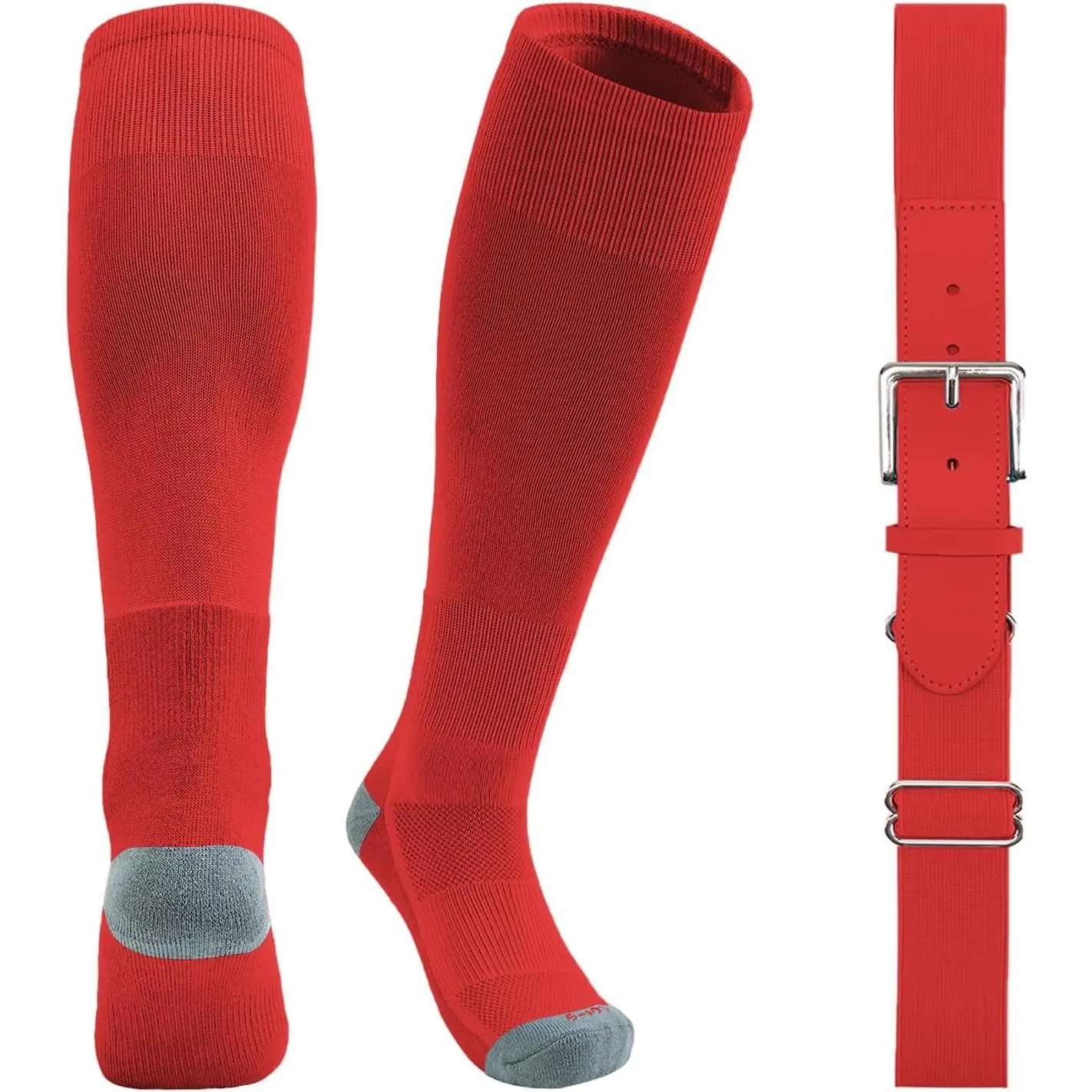 Youth Baseball Socks and Belt Combo Set, Kids' Over-the-Calf Cotton Blend Athletic Socks with Adjustable Belt for Softball & T-Ball Players, Unisex Sizes 2T-16Y, 11-13Y