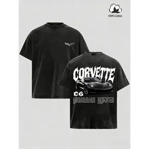 Corvette C6 Washed Cotton T-Shirt, Vintage Car Graphic Tee, Retro Sports Car Casual Shirt for Men, Car Enthusiasts