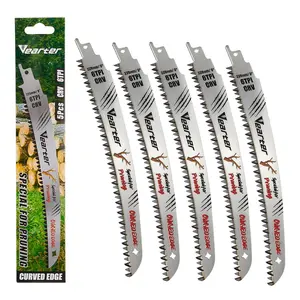 9''(225mm) Reciprocating Saw Blades Japanese Teeth 5PCS, 6TPI Cr-V Reciprocal Saw Blades for Trees with Triple-Ground Offset Teeth, Curved Edge Recip Saw Blades for Trimming and Wood Cutting