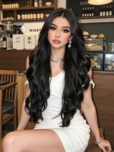 28 Inch Natural Wig, Medium Part Long Bangs Curly Hair, Heat Resistant Wig, Fashionable and Casual, Comfortable Daily Wear, Synthetic Machine Wigs