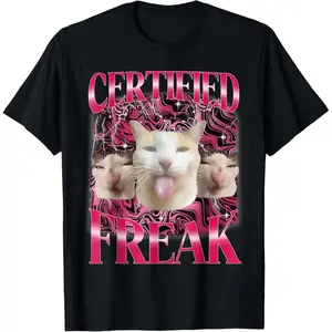 100% Cotton Certified Freak Eat Cement Cursed Cat Funny Cat Meme T-Shirt