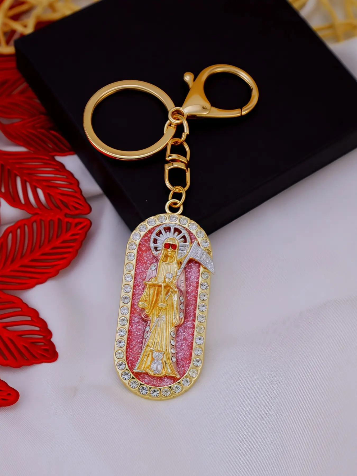 Saint Muerte Keychain Wristlet Strap Metal Saint Death Pendant Mexican Folklore Religious Decoration, Gift Keychain, Casual Style, All Seasons, No Choking Hazard, Keychain Collectibles