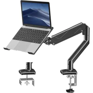 Laptop Stand Desk Mount, 2 in 1 Function, Gas Spring Arm Fits Max 17" Notebook and 32" Computer Screen, Single  Mount with Laptop Tray, Holds up to 17.6lbs