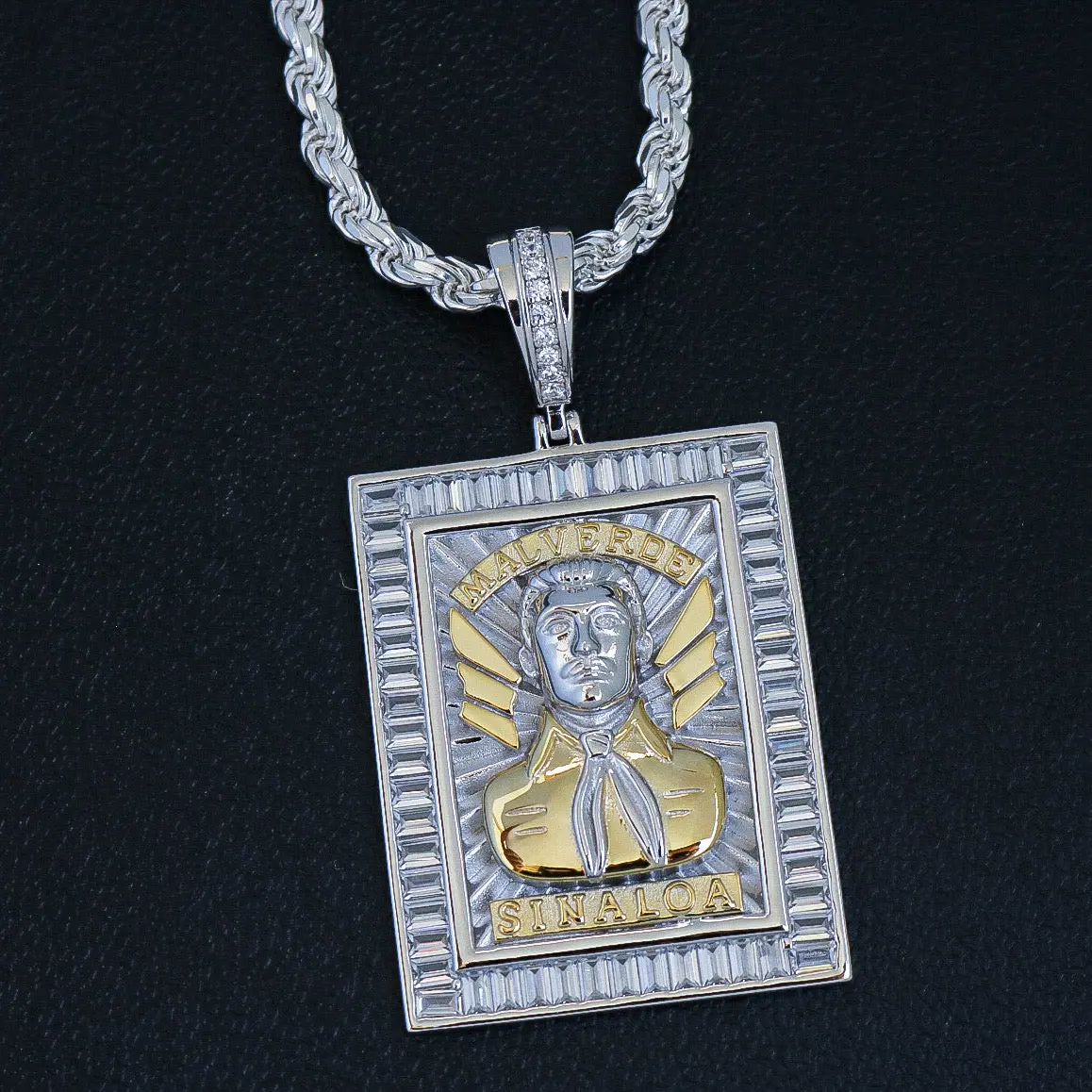 Big Moissanite Jesus Malverde Pendant - 925 Silver