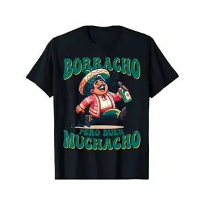 Humorous Graphic Crew Neck T Shirt for Men Featuring Boracho Muchacho Mexican Theme Novelty Tee