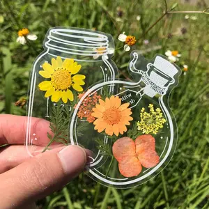 20pcs Kids Transparent Dried Flower Bookmark DIY Craft Kit, Cartoon Stamping, Plant Leaves, Sticky Notes, Autumn Theme